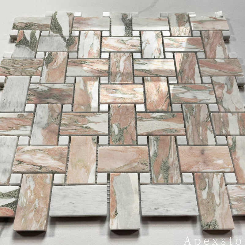 Marble stone claddingbath mosaic boarders - polished Rosa Norvegia Marble decorative artwork for kitchen and bathroom wall and floor, luxury mosaic tiles design
