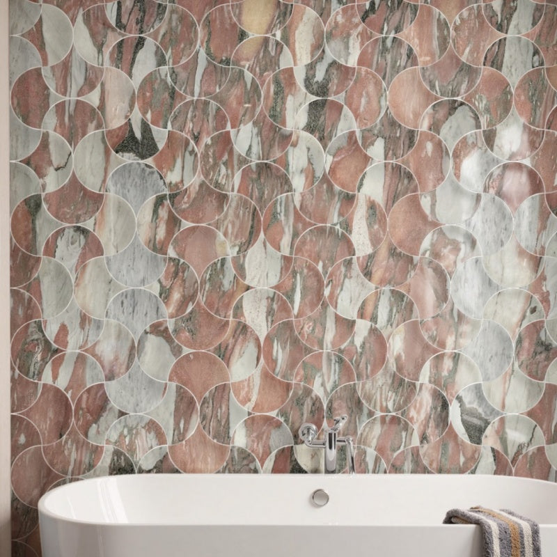 Marble stone claddingbath mosaic boarders - polished Rosa Norvegia Marble decorative artwork for kitchen and bathroom wall and floor, luxury mosaic tiles design