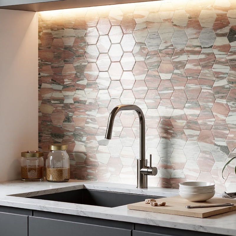 Marble stone claddingbath mosaic boarders - polished Rosa Norvegia Marble decorative artwork for kitchen and bathroom wall and floor, luxury mosaic tiles design