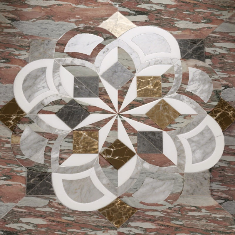 Marble stone claddingbath mosaic boarders - polished Rosa Norvegia Marble decorative artwork for kitchen and bathroom wall and floor, luxury mosaic tiles design