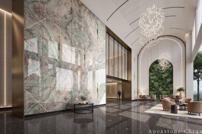 12 x 12 green Quartzite wall office