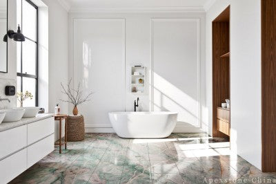 3/4 inch green Quartzite tile shower floor
