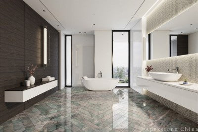 3/4 inch green Quartzite tile shower floor