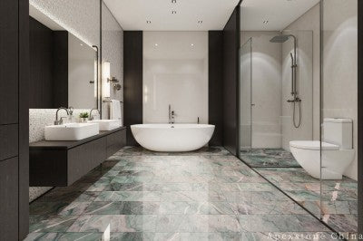 3/4 inch green Quartzite tile shower floor