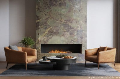 tumbled green Marble slab living room wall