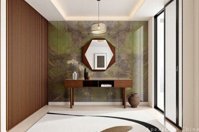 tumbled green Marble slab living room wall