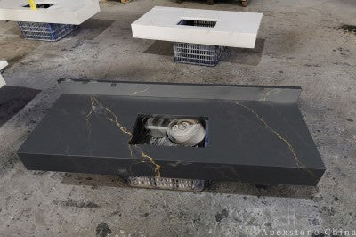 polished Anthracite Soapstone Gold quartz slabs1