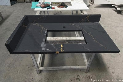 polished Anthracite Soapstone Gold quartz slabs1