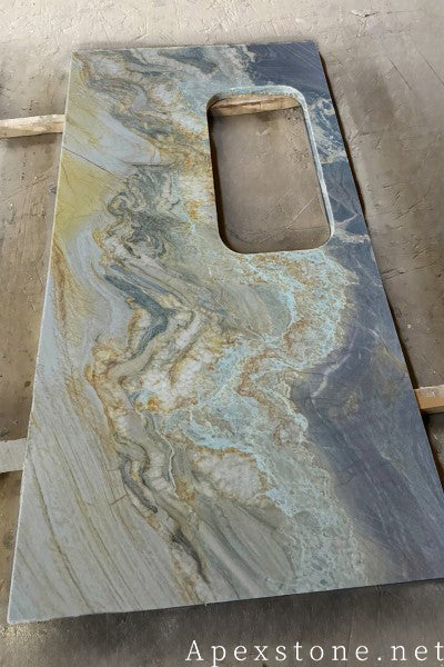 Waterfall Aquarello Quartzite island countertops