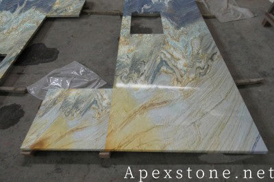 Waterfall Aquarello Quartzite island countertops