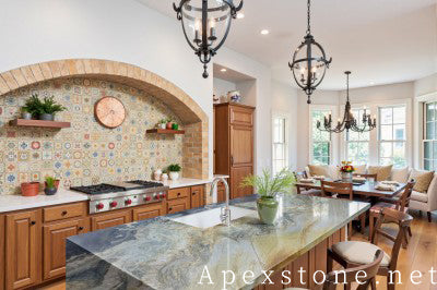 Waterfall Aquarello Quartzite island countertops