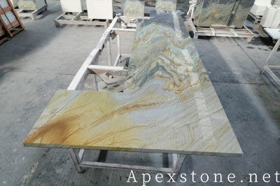 Waterfall Aquarello Quartzite island countertops