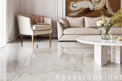 3/4 inch white Marble tile living room floor