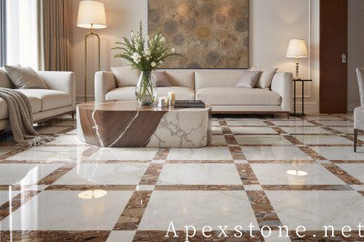 3/4 inch white Marble tile living room floor