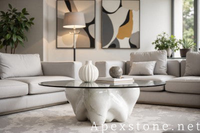 3/4 inch white Marble tile living room floor