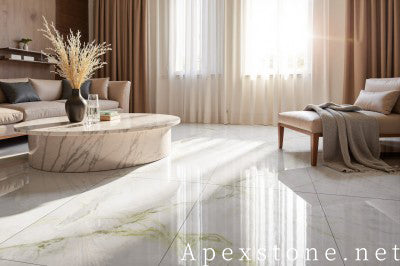 3/4 inch white Marble tile living room floor