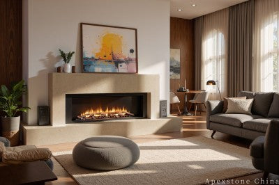 grey Limestone stone veneer wall fireplace