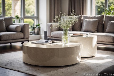with storage grey Limestone coffee table