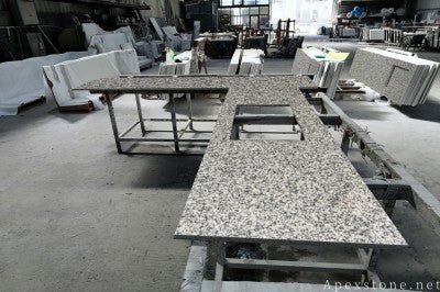Leathered Bianco Crystal Granite tops