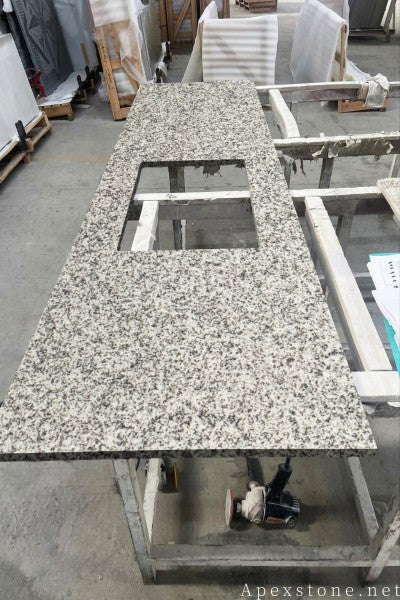 Leathered Bianco Crystal Granite tops