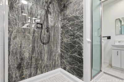 black Marble marble top bathtub shower