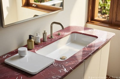 Waterfall Bordeaux Red Marble benchtops
