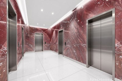 stacked stone veneer red Marble wall hotel