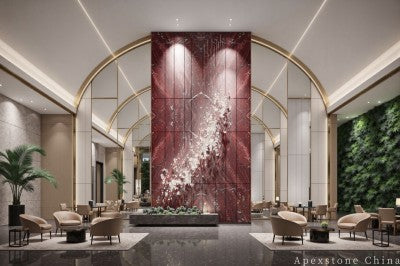 stacked stone veneer red Marble wall hotel
