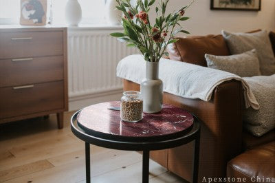 pedestal red Marble side table