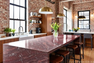 Waterfall Bordeaux Red Marble benchtops
