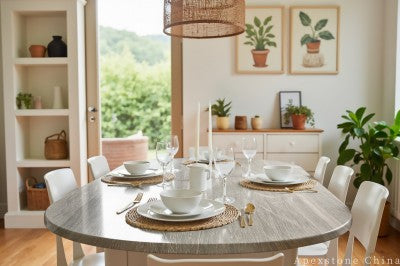 counter height blue Marble dining table