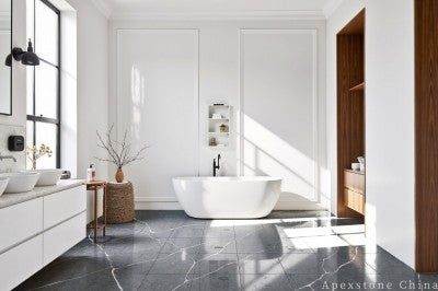 hexagon Calacatta Charcoal quartz tiles