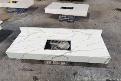 3/4 inch Calacatta Cloud Drift quartz vanities