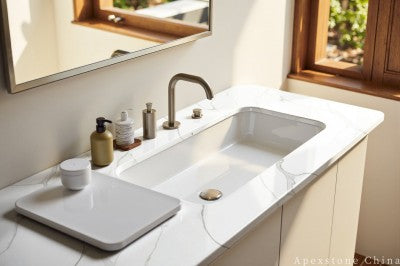 3/4 inch Calacatta Cloud Drift quartz vanities