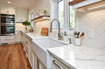 Calacatta Cloud Drift white quartz countertops