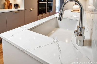 Flat edge Calacatta Cracked White quartz countertops