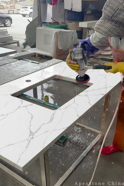 Flat edge Calacatta Cracked White quartz countertops