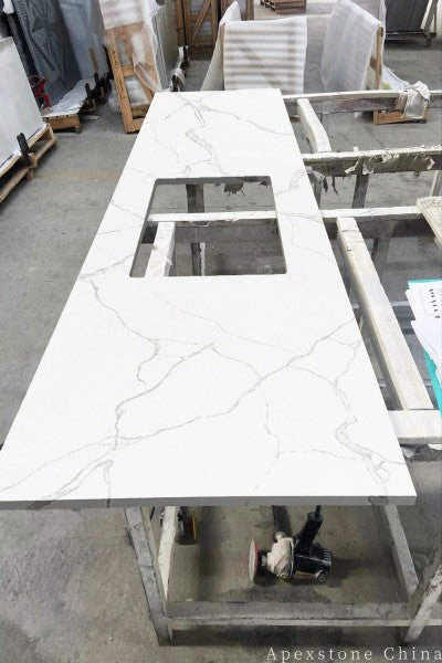 Flat edge Calacatta Cracked White quartz countertops