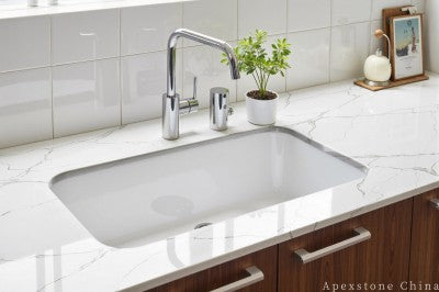 Flat edge Calacatta Cracked White quartz countertops