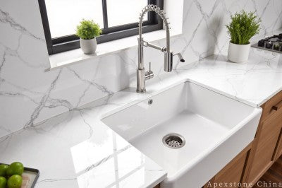 Flat edge Calacatta Cracked White quartz countertops