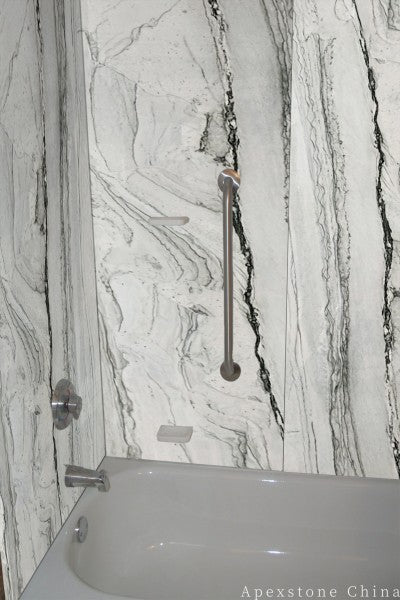 thin Calacatta Macaubas Quartzite wall panels
