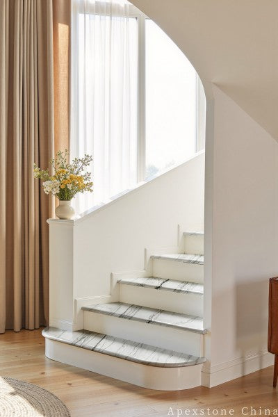 2 inch white Quartzite wall staircase