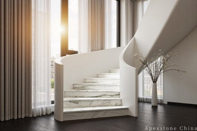 2 inch white Quartzite wall staircase
