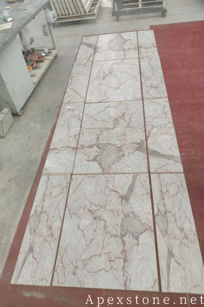 circular Calacatta Rosa Marble floor tiles