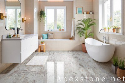 circular Calacatta Rosa Marble floor tiles
