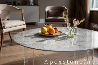 circular Calacatta Rosa Marble floor tiles