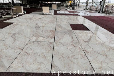 circular Calacatta Rosa Marble floor tiles