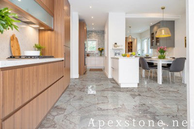 circular Calacatta Rosa Marble floor tiles