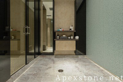 circular Calacatta Rosa Marble floor tiles