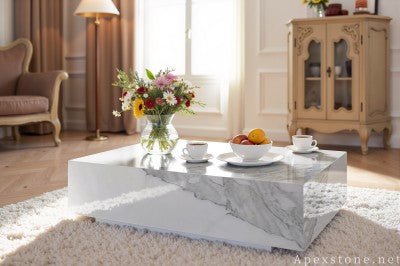 mid century white Marble cocktail table